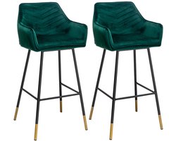 Bronx71® Velvet barkruk Fiona groen 65-78 cm - Barkrukken set van 2 - barstoel