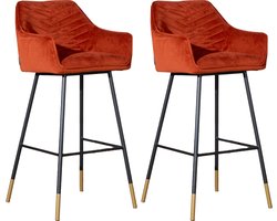 Bronx71® Velvet barkruk Fiona koper 65-78 cm - Barkrukken set van 2 - barstoel