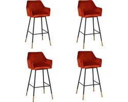 Bronx71® Velvet barkruk Fiona koper 65-78 cm - Barkrukken set van 4 - barstoel