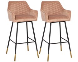 Bronx71® Velvet barkruk Fiona roze 65-78 cm - Barkrukken set van 2 - barstoel