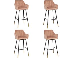 Bronx71® Velvet barkruk Fiona roze 65-78 cm - Barkrukken set van 4 - barstoel