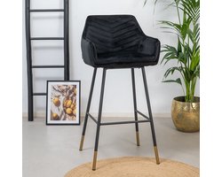 Bronx71® Velvet barkruk Fiona zwart 65-78 cm - barstoel