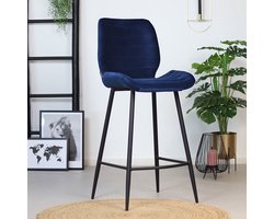 Bronx71® Velvet barkruk Toby donkerblauw 71 cm - barstoel