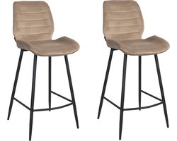 Bronx71® Velvet barkruk Toby taupe 71 cm - Barkrukken set van 2 - barstoel