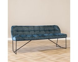 Bronx71® Velvet eetkamerbank Janna blauw 185 cm - eettafelbank - eetbank