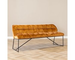 Bronx71® Velvet eetkamerbank Janna okergeel 185 cm - eettafelbank - eetbank