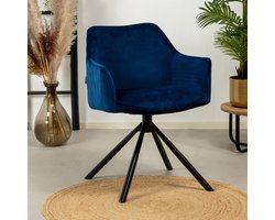 Bronx71® Velvet eetkamerstoel Furtado draaibaar blauw - stoel