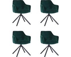 Bronx71® Velvet eetkamerstoel Furtado draaibaar groen - Eetkamerstoelen set van 4 - stoel