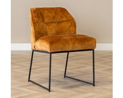 Bronx71® Velvet eetkamerstoel Janna okergeel/cognac - stoel