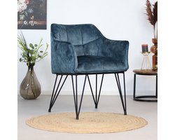 Bronx71® Velvet eetkamerstoel Jayron blauw - stoel