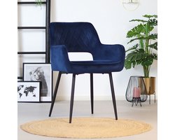 Bronx71® Velvet eetkamerstoel Mika donkerblauw - stoel