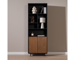 Bronx71® Wandkast Bradley zwart/rustiek eiken 80x220 cm