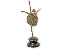 Bronzen beeld ballerina op marmeren voet – Elegante dansende vrouw van brons – Kunstzinnig interieurbeeld – Klassiek decoratief kunstobject