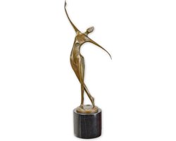 Bronzen Beeld Danseres – Interieurdecoratie – moderne abstracte sculptuur op sokkel - modernistisch design – opvallende eyecatcher – duurzaam metaal - H53 cm – bronskleur