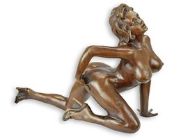 Bronzen beeld - Naakte dame - intiem - Erotisch sculptuur - 21,7 cm hoog