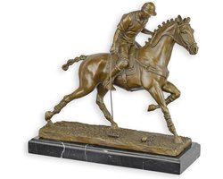 Bronzen beeld polo speler op paard - Sculptuur & interieurdecoratie - bronzen polo beeld ruiter kunstobject - handgegoten massief brons - marmeren sokkel - klassiek tijdloos design - 31,4x32,9x14 cm