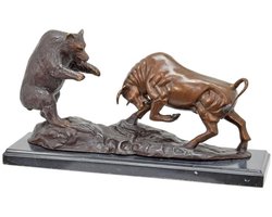 Bronzen beeld - Stier en beer - sculptuur - 23 cm hoog