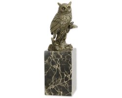 Bronzen beeld - Uil op tak - sculptuur - 27,2 cm hoog