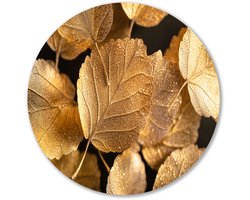 Bronzen bladeren met dauw - Bladeren wandcirkels - Ronde wanddecoratie planten - Hyperrealisme - Aluminium - Schilderij landelijke stijl - muurcirkel aluminium 70x70 cm