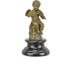 Bronzen Engel Beeldje met Viool – Beelden & Sculpturen – engel beeld brons, cherub, klassieke woondecoratie - Fijne details – Duurzaam brons – Perfect als cadeau - 18,8 cm / bronskleur