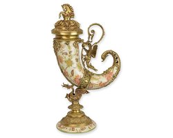 Bronzen Geplaatst Porseleinen Cornucopia Hoorn – Klassiek Antiek Decoratief Kunstwerk voor Woonkamer of Tuin, Uniek Ornament
