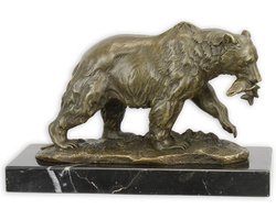 Bronzen Grizzly Beer Beeld - Beelden & Sculpturen - bronzen beer sculptuur - Brons op zwarte marmeren sokkel - Handgemaakt en gedetailleerd - Tijdloze woondecoratie - 20,1x8,4x12,6 cm brons/zwart