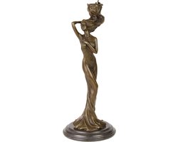 Bronzen Kandelaar – Brons Beeld van een Vrouw – Gesigneerd Kaarshouder Beeldje – Kaarsstandaard Bronzen Sculptuur op Marmer Sokkel – Woondecoratie Kunst Cadeau – Tafeldecoratie Kaarsen & Houders – Decoratieve Woonaccessoire Beelden