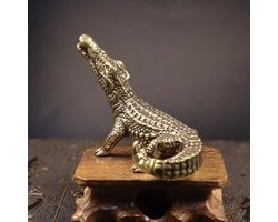 Bronzen Krokodil Standbeeld - Koperen Sculptuur - Woonkamer Decoratie - Uniek Traditioneel Ontwerp - 75 x 4 CM - Brons