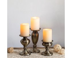 Bronzen Pijler Kandelaar - Vintage Metalen Middenstuk - Antieke Set van 3 - Woonkamer Decoratie - Open Haard Accessoire - Kerst en Bruiloft Versiering - Metaal - Handgemaakt - Geschikt voor Kaarsen - Brons Kleur Model