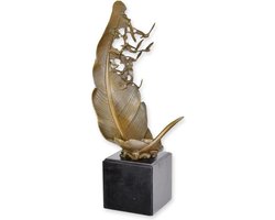 Bronzen sculptuur ‘Duiven uit Blad’ – Woondecoratie Beeld – bronzen beeld duiven/vogels – decoratief kunstobject – op sokkel – symboliek vrede & vrijheid – 35,5 cm hoog – Brons