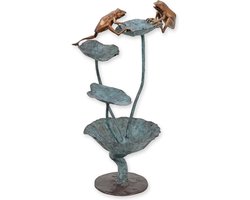 Bronzen sculptuur kikker met lotusblad – exclusief kunstwerk in brons voor tuin en interieur – decoratief beeld met natuurthema en unieke details