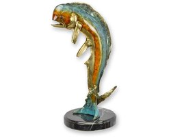 Bronzen sculptuur van een dorado Mahi Mahi vis – handgemaakt gedetailleerd kunstbeeld voor maritieme decoratie, interieur en verzamelaarsstuk