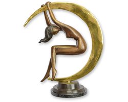 Bronzen sculptuur vrouwelijke naaktfiguur met halve maan – luxe kunstbeeld van brons voor interieurdecoratie en kunstverzameling