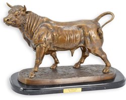 Bronzen Stier Sculptuur - Beeld & Interieurdecoratie - bronzen stier beeld, bull sculpture, stier kunst - Massief brons - Met marmeren sokkel - Gedetailleerd handwerk - 47x20x32,5 cm - Brons
