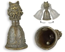 Bronzen tafelbel met kattenkop handgreep – Tafelbel & decoratieve bel – bronzen tafelbel kat, servicebel, receptiebel - helder, ver hoorbaar klingelgeluid – antieke uitstraling – stabiel en compact - 9,8 cm – brons