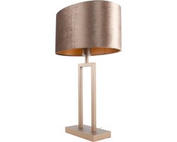 Bronzen tafellamp Monza met ovale velours kap | 1 lichts | aardetinten | eart on gold / bruin / zwart | metaal / stof | Ø 35 cm | 55 cm hoog | tafellamp | modern / sfeervol / tijdloos design