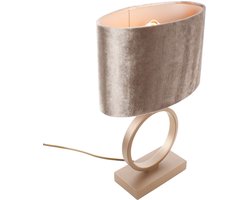 Bronzen tafellamp Sienna met ovale velours kap | 1 lichts | taupe velours | taupe on taupe / brons / bruin | metaal / stof | Ø 25 cm | 38 cm hoog | tafellamp | modern / sfeervol / tijdloos design