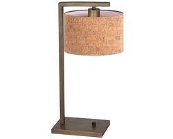 Bronzen tafellamp Stang 4900BR met beige kurkstructuur kap, hoogte 51cm en diepte 20cm, Steinhauer, Landelijk stijl