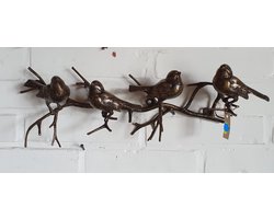 BRONZEN TAK MET 4 MUSSEN / wanddecoratie / vogel / dier