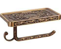 Bronzen toiletpapier rek met plank ruimte, aluminium wand hangen toiletpapier rek met mobiele telefoon opslag en haak - badkamer toiletpapier rek retro stijl roestvrij