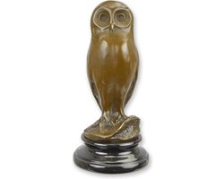 Bronzen Uil Beeld - Sculptuur & Beeldje - bronzen uil beeld, uil sculptuur, uilen decoratie - Gegoten brons - Zwarte sokkel - Tijdloos design - 24,7 cm hoog / brons