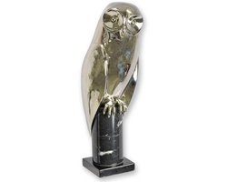 Bronzen uil sculptuur op marmeren sokkel – Moderne decoratie beeld van brons – Stijlvolle uil figuur voor interieur en kunstliefhebbers