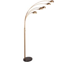 Bronzen vloerlamp Pentra 4855BR, 5-lichts van Mexlite met marmeren voet, verstelbare armen en kantelbare reflectoren, moderne retro stijl, hoogte 210 cm en reikwijdte 100 cm