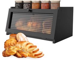 Brood Bewaardoos - Broodtrommel - Houten Brooddoos - Magnetische Afdichting - Transparant Venster - 40×25×21 cm - Zwart
