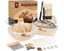 Broodbakset - zuurdesem starterset - broodbak accessoires - incl. 2 fermentatie manden voor brood - fermentatieglas - deegschraper - Deense deegborstel - bakkersmes