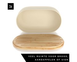 Brooddoos I Metalen brooddoos met linnen broodzak voor langdurige versheid I Brooddoos met bamboe deksel van hoge kwaliteit, te gebruiken als snijplank I 36x19x13cm