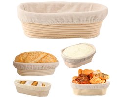 Broodmand - broodrijsmandjes - deegmand - ovale rotan broodmand - zuurdesem rijsmand - met deegkleed - geschikt voor het bewaren van deeg, brood, stokbroden en boterhammen (17*6cm - kaki)