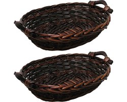 Broodmandje ovaal - 2x - bruin - 34 x 26 x 9 cm - mandje rotan/riet - broodmanden/serveermanden
