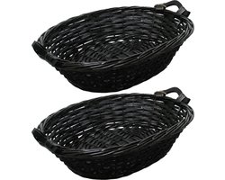 Broodmandje ovaal - 2x - zwart - 43 x 35 x 12 cm - mandje rotan/riet - broodmanden/serveermanden