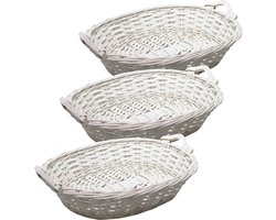 Broodmandje ovaal - 3x - wit - 43 x 33 x 9 cm - mandje rotan/riet - broodmanden/serveermanden